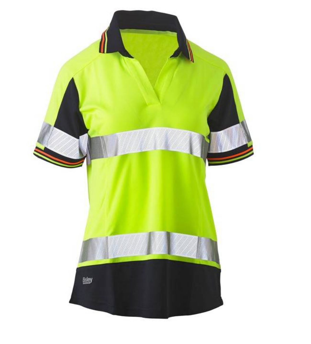 Picture of Bisley,Women's Taped Two Tone Hi Vis V-Neck Polo - Short Sleeve